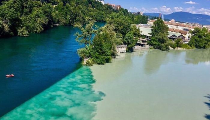 Confluence Of Rhone And Arve Rivers